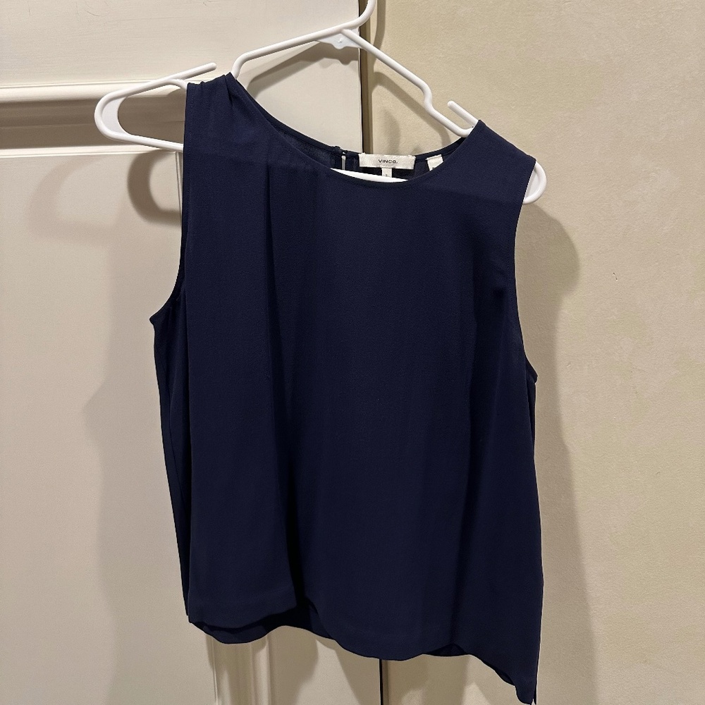VINCE sleeveless navy jersey top, size small